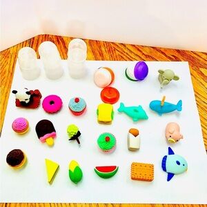 A&A Rubber Gumball Machine Mini Toys Lot W/11 Containers/Lids Food Animals Read